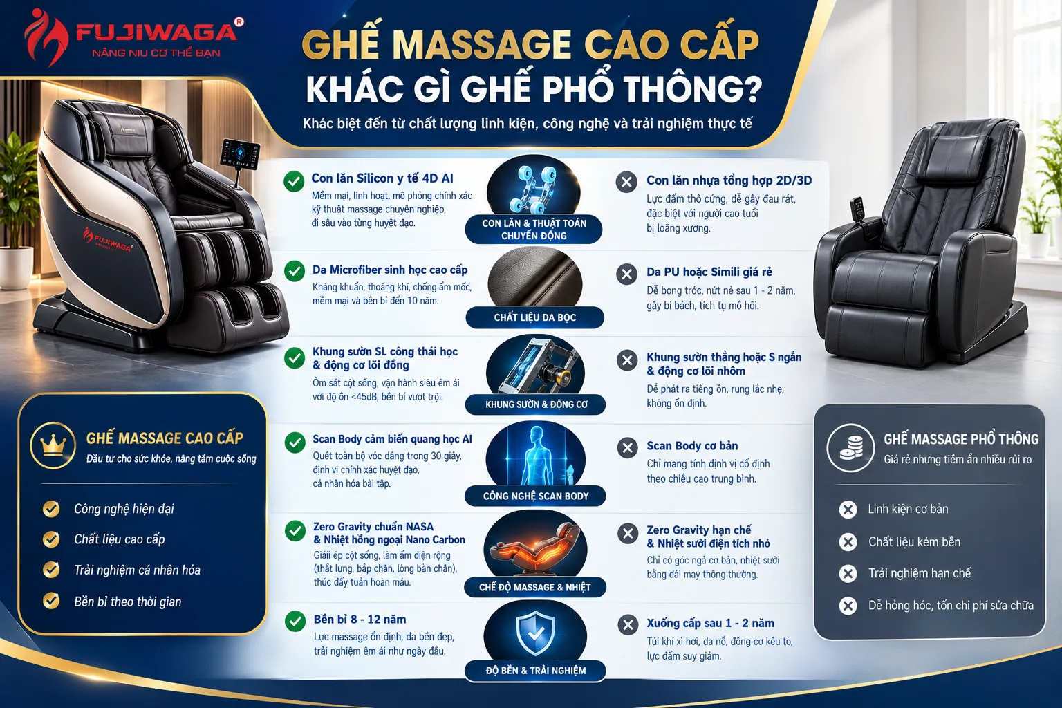Ghế massage cao cấp khác gì ghế phổ thông