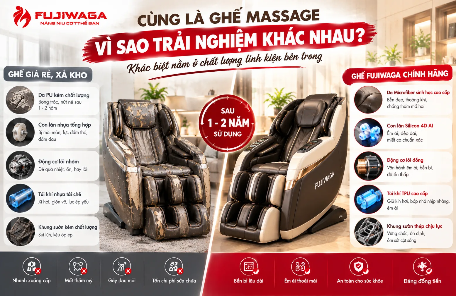 Vì sao cùng là ghế massage nhưng trải nghiệm lại khác nhau 1-2 năm sử dụng