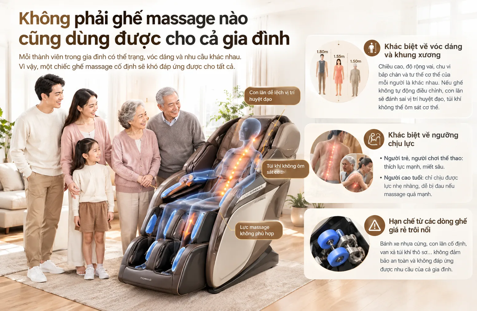 không phải ghế massage nào cũng dùng được cho cả gia đình